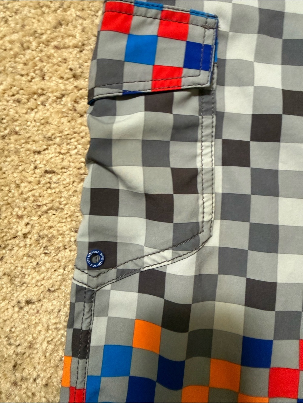 Vans Men’s Gray Checkerboard Swim Shorts with Blue, Red & Orange Accents - Picture 4 of 6